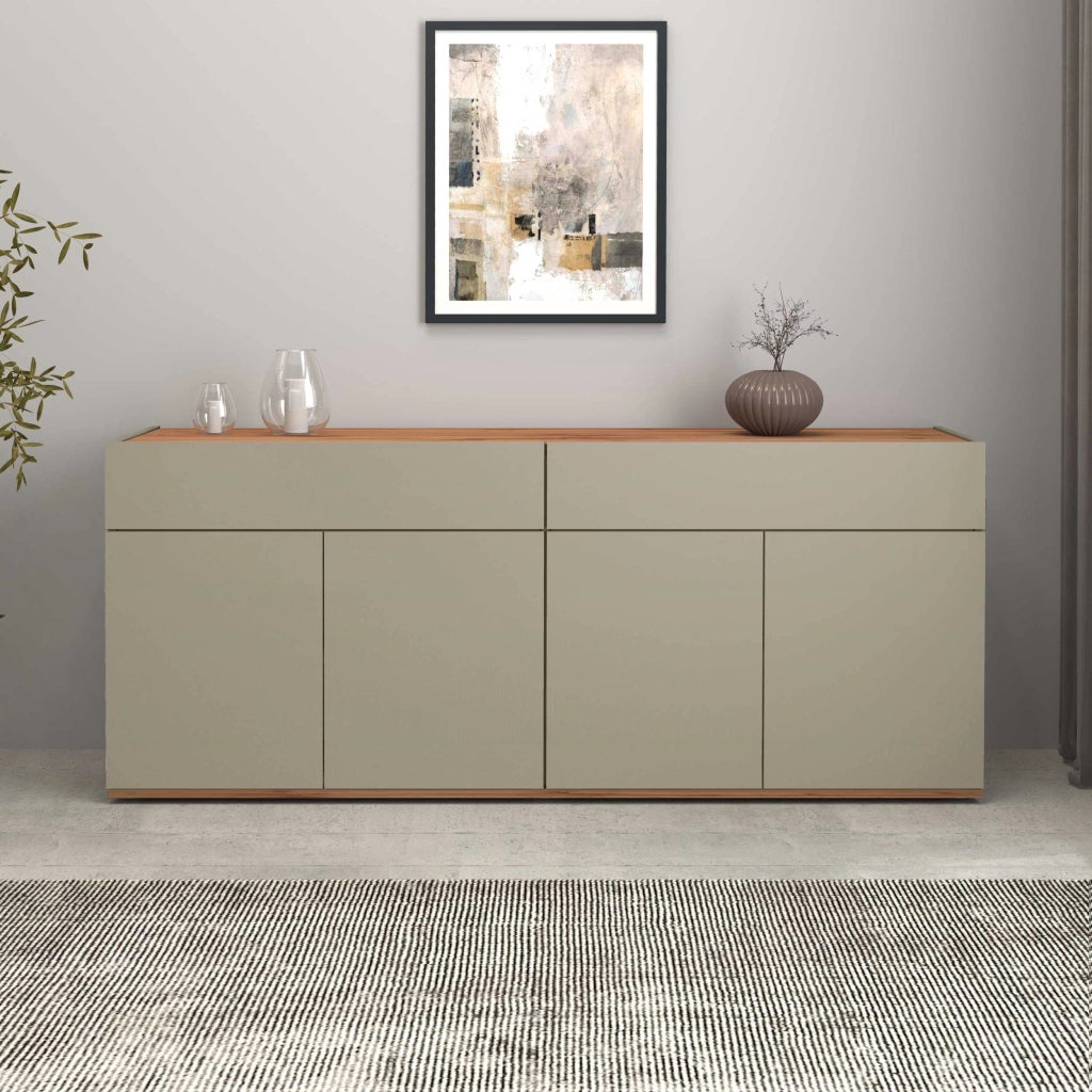 WHOUS Credenza Garda 4 ante e 2 cassetti tortora opaco e rovere 160,1x35x70 cm