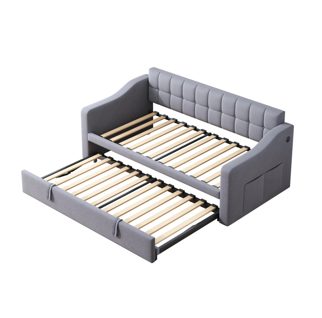 Letto imbottito 90x190 cm estensibile; velluto; grigio