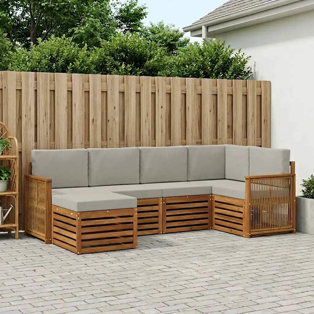 Set divano sezionale con cuscino 5 pcs Naturale e Grigio Chiaro