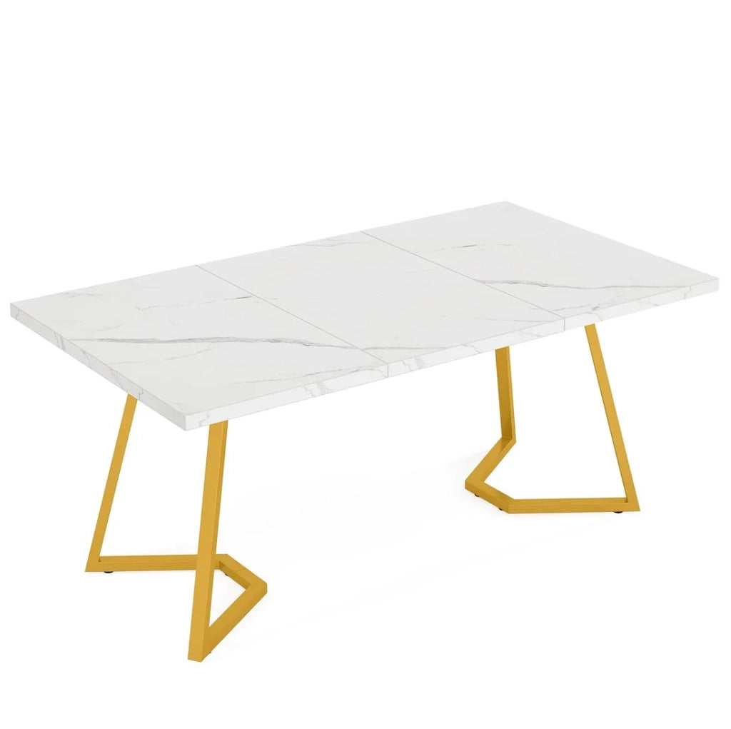 Scrivania per Home Office in legno con design moderno bianco e oro
