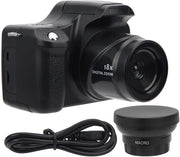 Camera Digitale con Zoom 18x - 24MP - Fotocamera SLR HD - Nero - Ideale per la Fotografia - Compatta e Facile da Usare