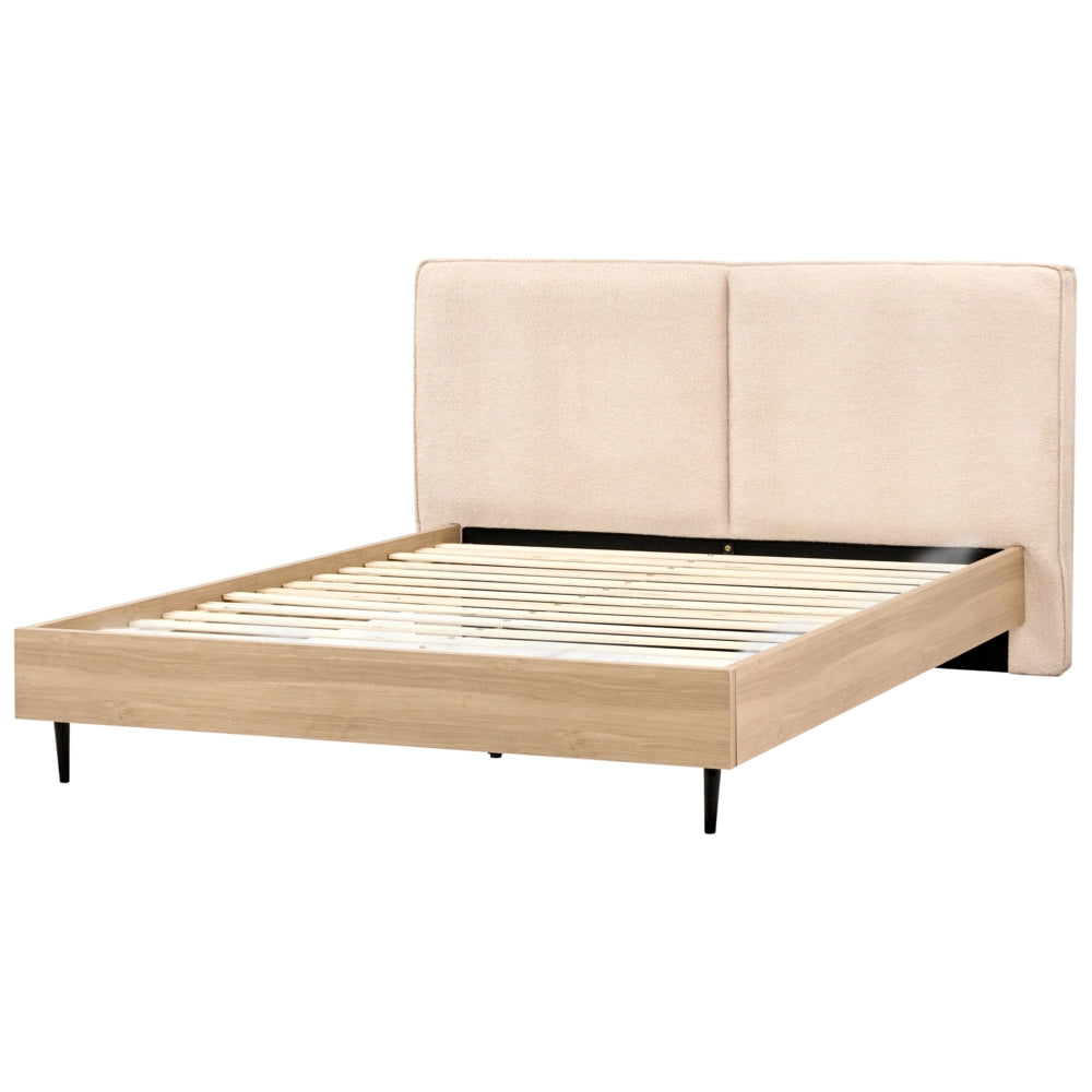 Letto matrimoniale in tessuto bouclè beige con testiera imbottita 180 x 200 cm stile moderno