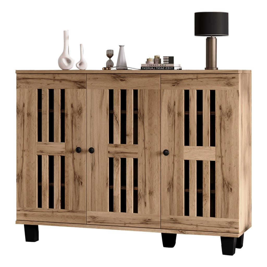 Credenza con 3 Ante e 8 Scomparti per Soggiorno Camera Ufficio Ingresso in Legno 120 × 32 × 92 cm