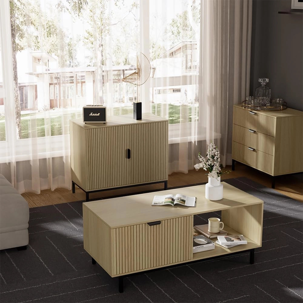 Tavolino Lennox, Rovere, 110 x 50 cm, adatto per riporre riviste e telecomandi