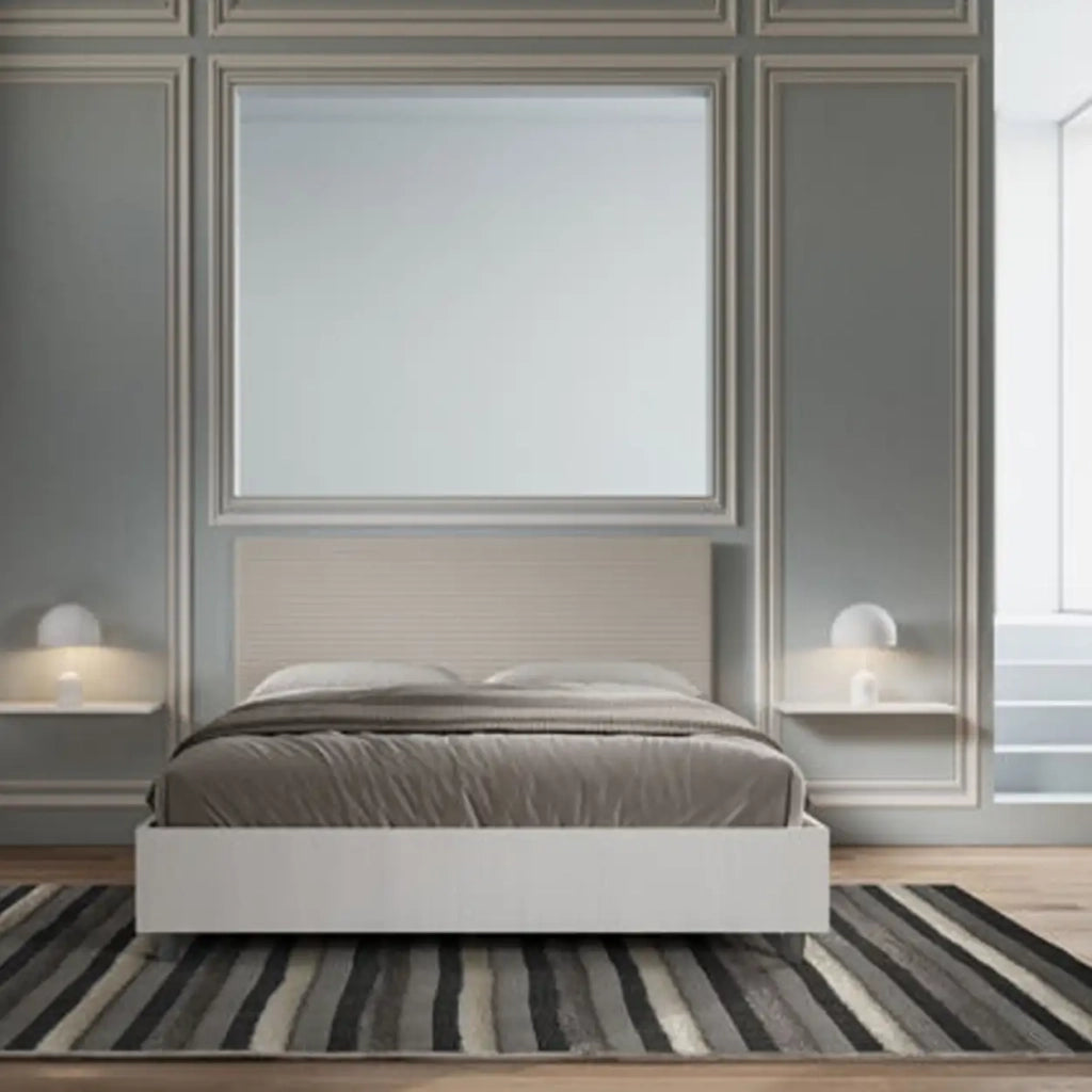 Letto matrimoniale contenitore 160x190 bianco frassino testata similpelle tortora Level