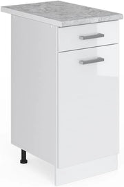 Mobiletto base per cucina R-Line, Bianco lucido, 40 cm, PL Marmo, per la libera combinazione all'interno di sistemi cucina modulari