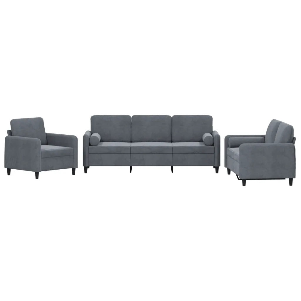 Set di Divani 3 pz con Cuscini Grigio Scuro in Velluto 3201955