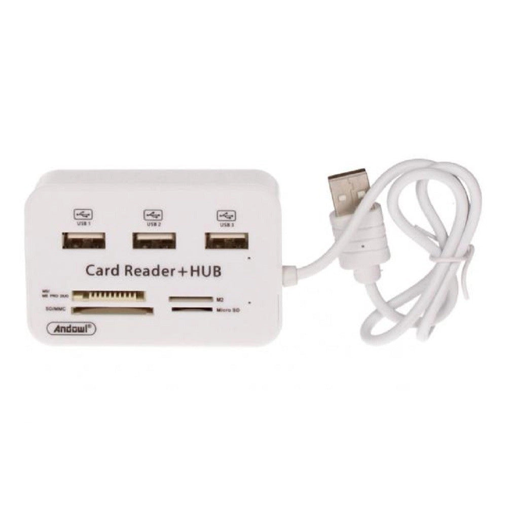 Trade Shop - Lettore Di Schede Carte + Hub Usb 2.0 3 Porte Usb Slot Ms Sd Mmc Tf M2 Q-h02 -