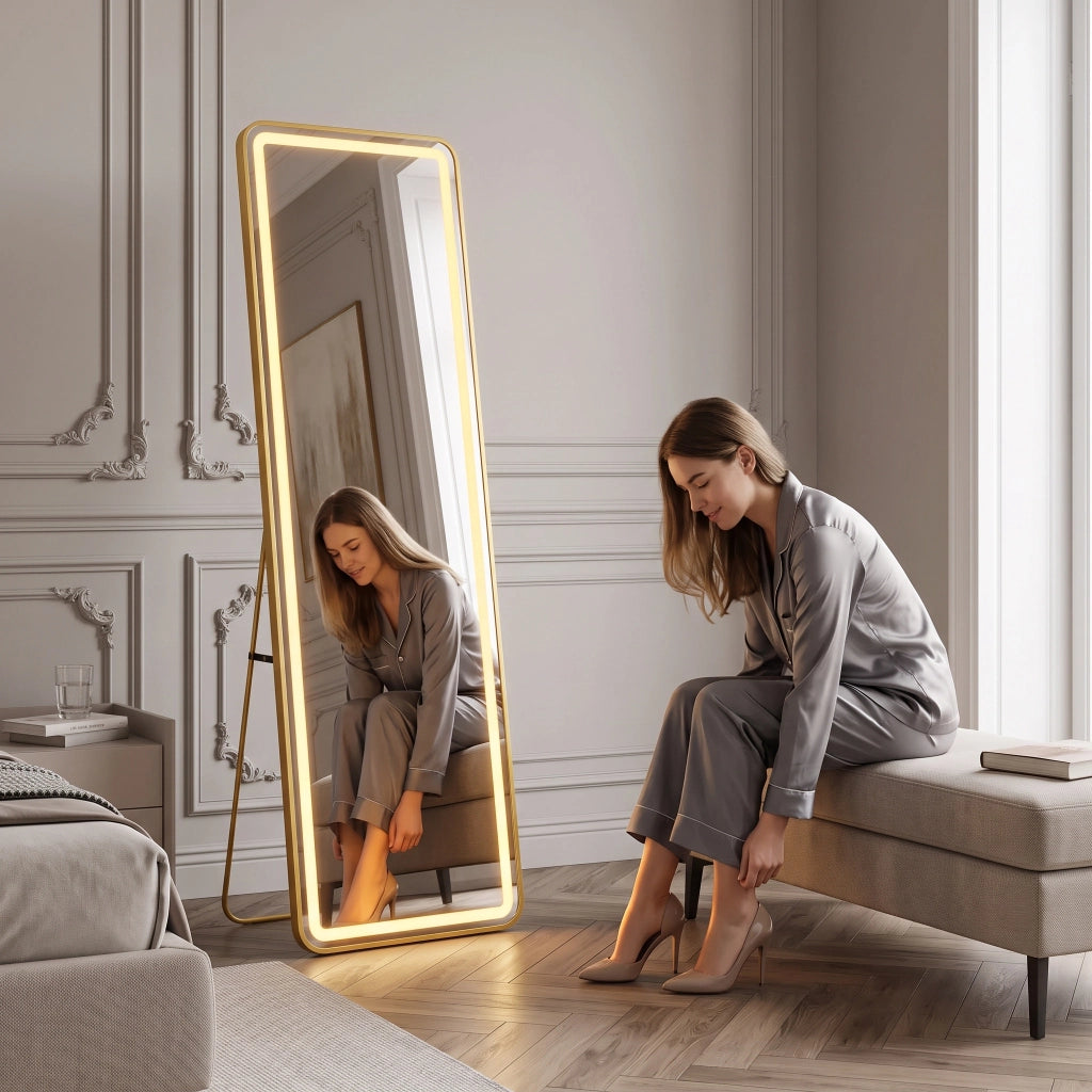 Specchio da terra con led 40 x 150 cm;3 temperature di colore;3 metodi di installazione;Oro Rettangolare