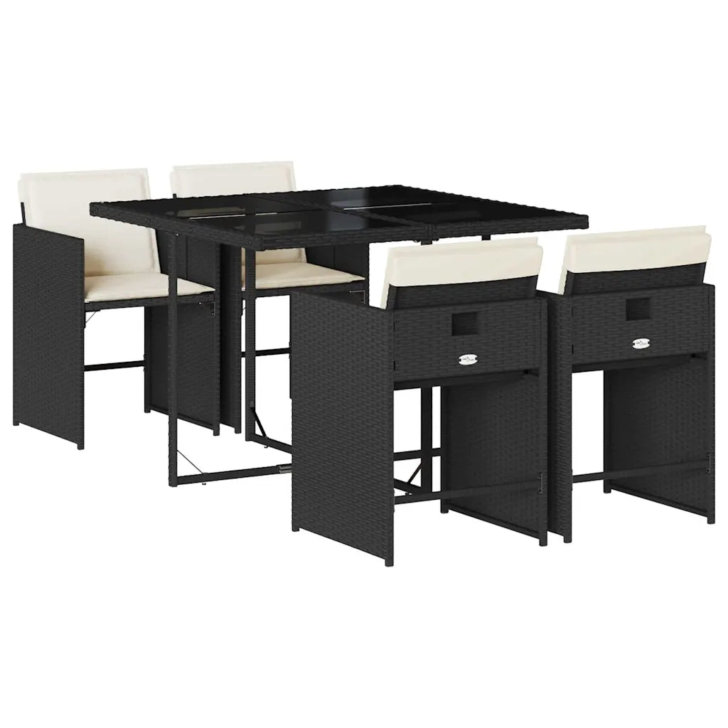vidaXL Set da Pranzo da Giardino 5 pz Nero con Cuscini in Polyrattan