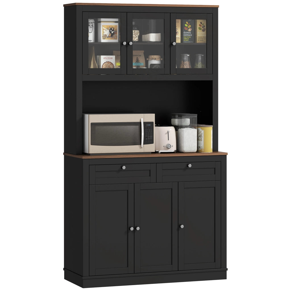 Credenza Cucina Alta con 4 Armadietti, 2 Cassetti e Piano Centrale, 100x40x180 cm, Nero