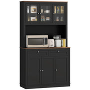 Credenza Cucina Alta con 4 Armadietti, 2 Cassetti e Piano Centrale, 100x40x180 cm, Nero