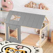Letto per bambini 90x200 cm a casetta; legno; colore naturale