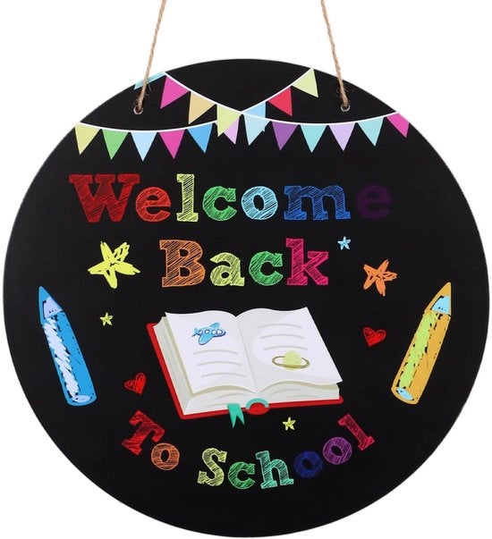 Bordello di Benvenuto Ritorno a Scuola - Circa 30x30x0,5cm - PVC Idrorepellente - Maniglia di Ferro - Ideale Decorazione per Aula - Disegno Ben Visibile - Porta di Benvenuto