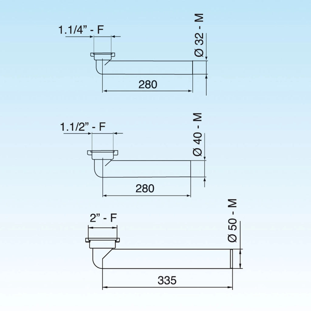 PROLUNGA JOLLY CURVA 32 X 280 - 11/4- Diam. 32 x 280- LIRA