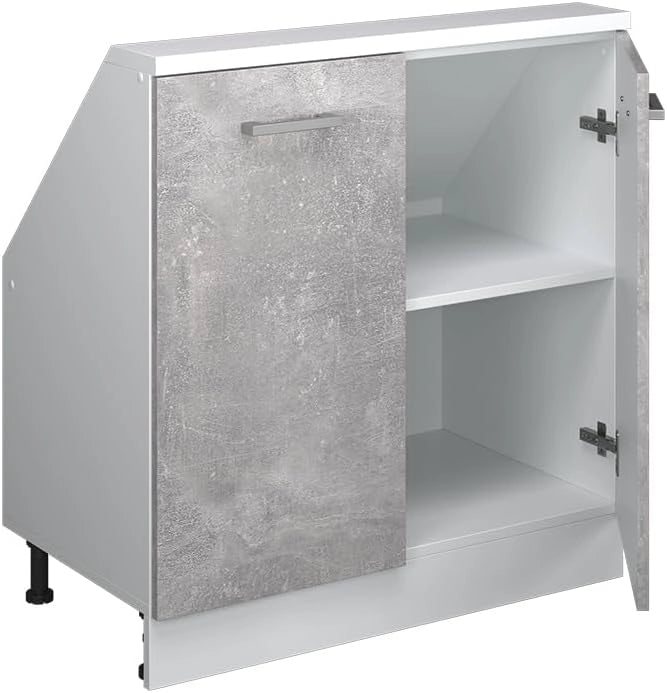 Mobile sottotetto Rion, Cemento/Bianco, con 2 porte