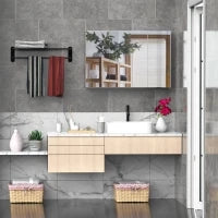 kleankin Specchio Bagno Contenitore con 3 Ante a Specchio Soft Close, Specchiera Bagno con Ripiani Regolabili in Legno e Vetro, 90x13.5x60 cm, Color Legno