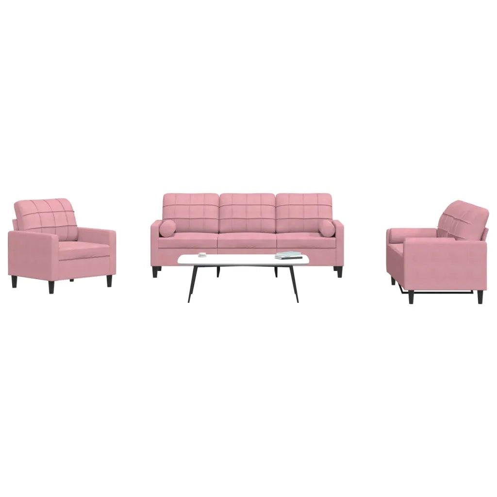 vidaXL Set di Divani 3 pz con Cuscini e Rinforzi rosa in Velluto