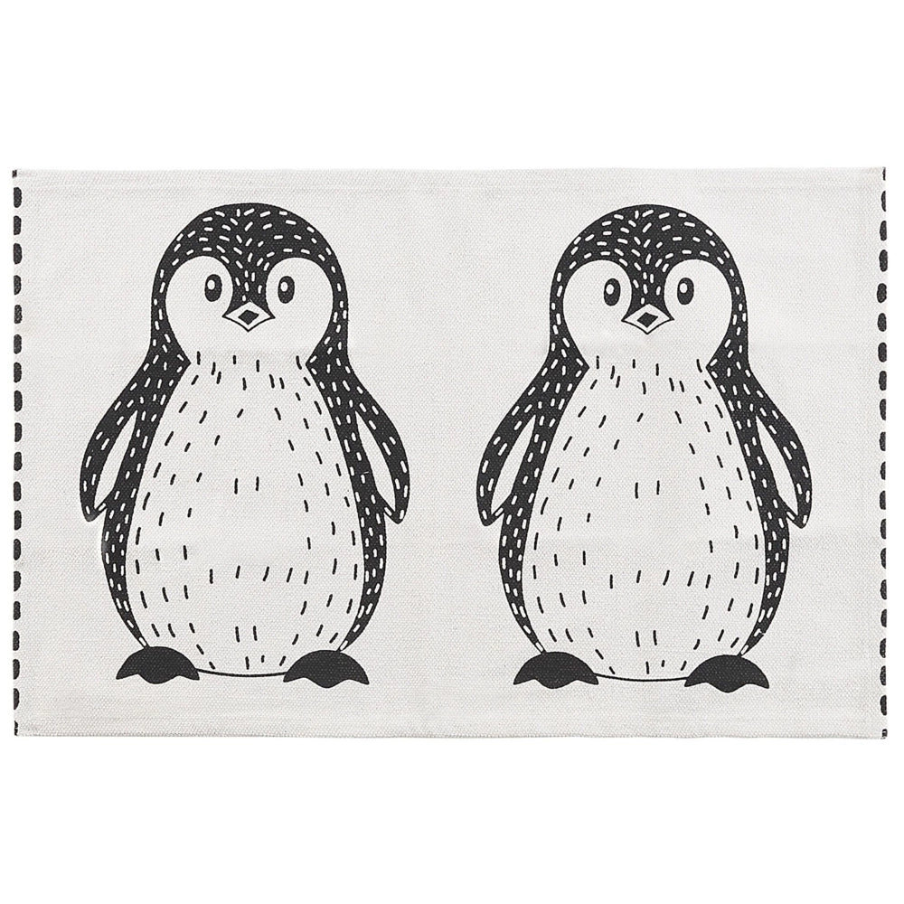 Tappeto a pelo corto bianco e Nero con stampa pinguino 60 x 90 cm per la sala giochi dei bambini