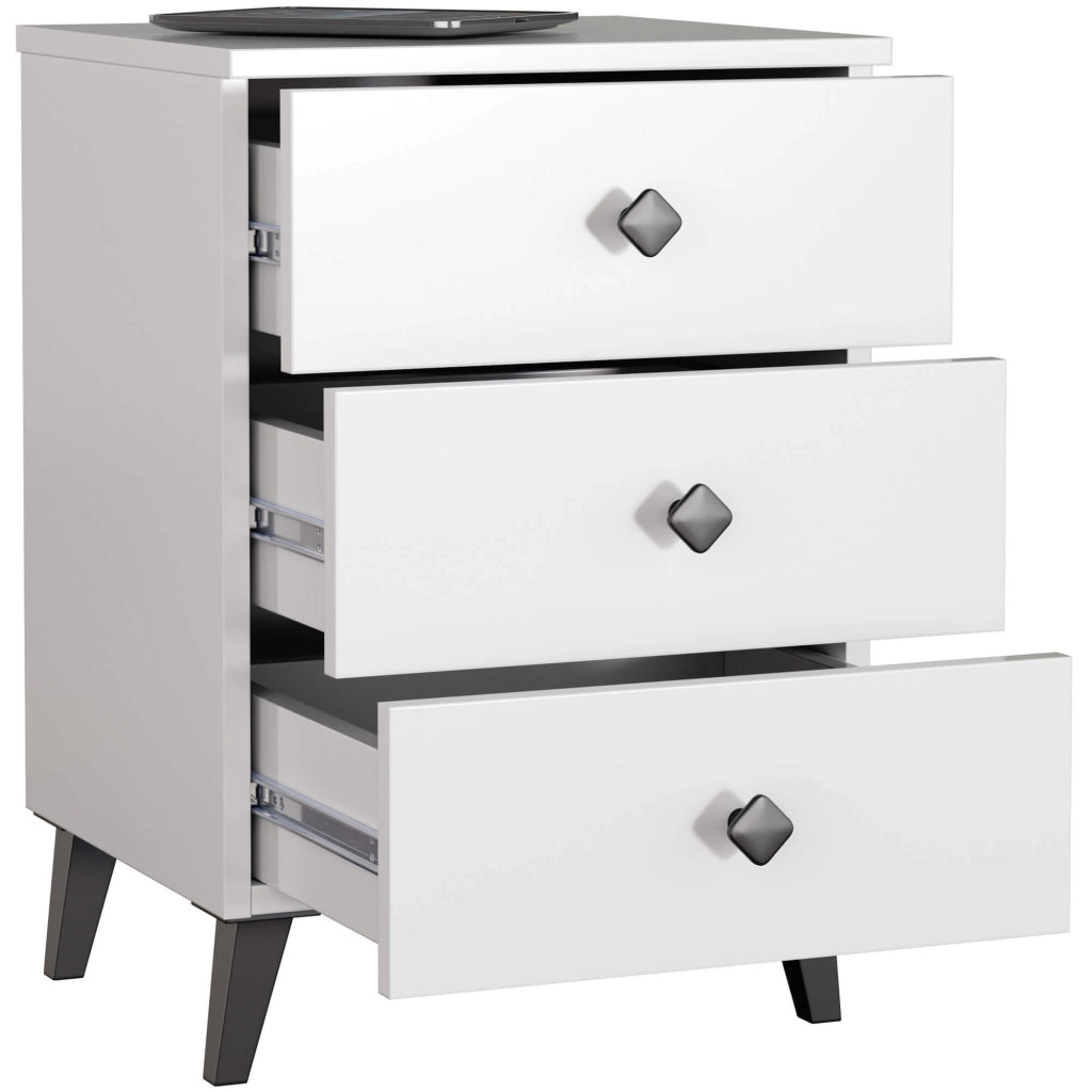 Comodino AKORD MOBI color bianco con 3 cassetti L40 x H58 x P37 cm