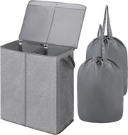 Wastino 135 litri, 2 cassetti con coperchio e sacchetti lavanderia rimovibili, lavanderino pieghevole con maniglie, lavanderino condiviso per camera da letto, università, bagno (grigio)