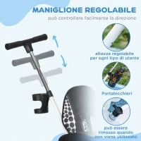 Triciclo per Bambini con Maniglione di Spinta, Tettuccio, Barra di Sicurezza e Box, 105x47x89 cm, Bianco e Nero