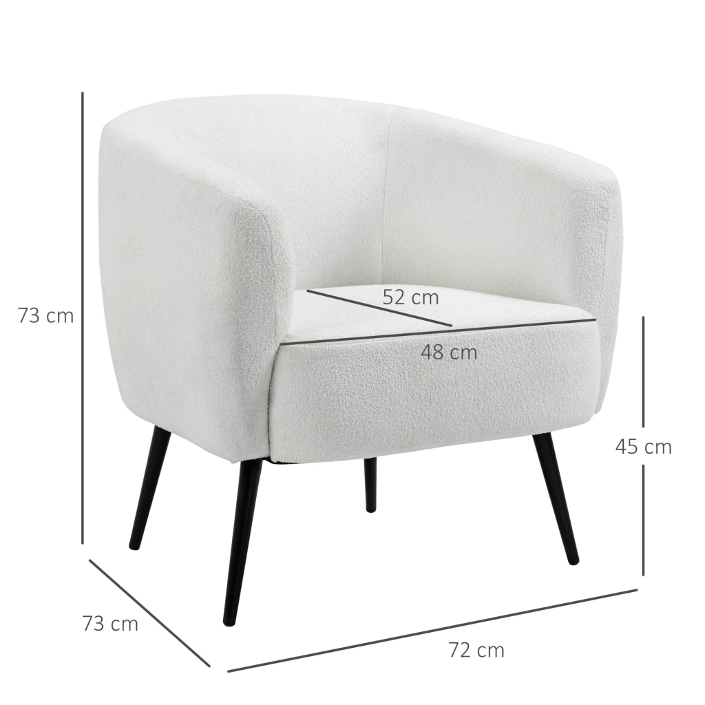 Poltrona in tessuto boucl¨¦ con braccioli e gambe in metallo nero ¨C Zephmum ¨C 72x73x73 cm bianco