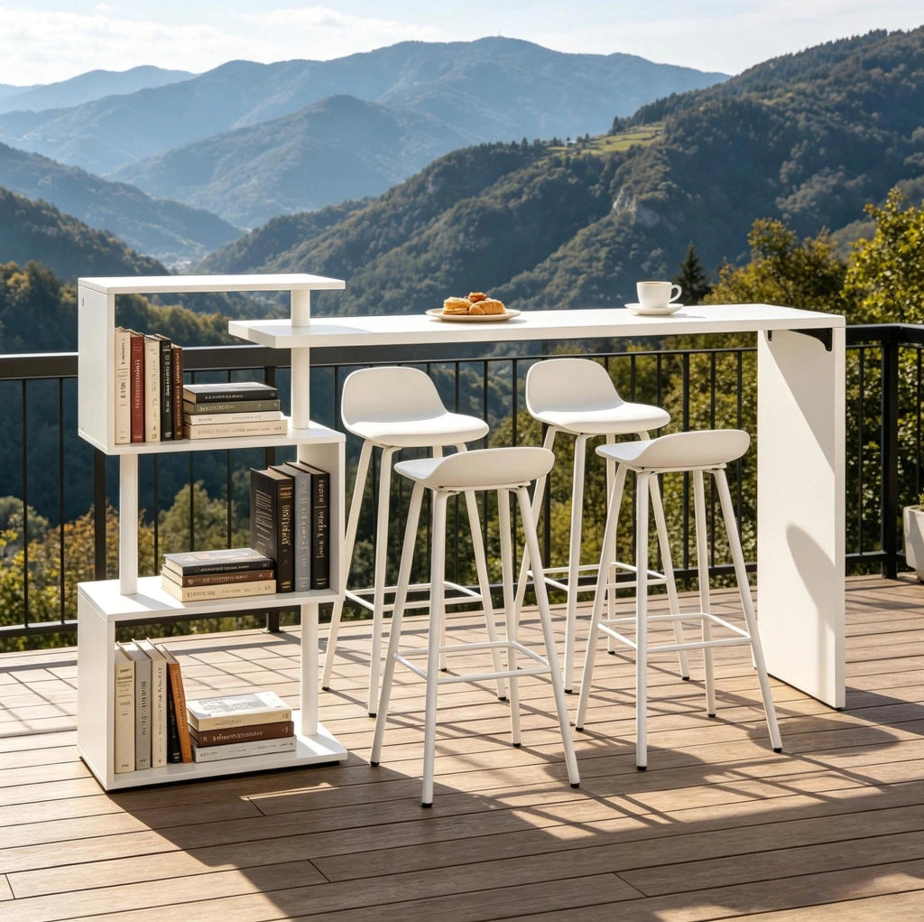 Tavolo bar bianco con 3 ripiani in MDF e metallo 97,5x38x100 cm