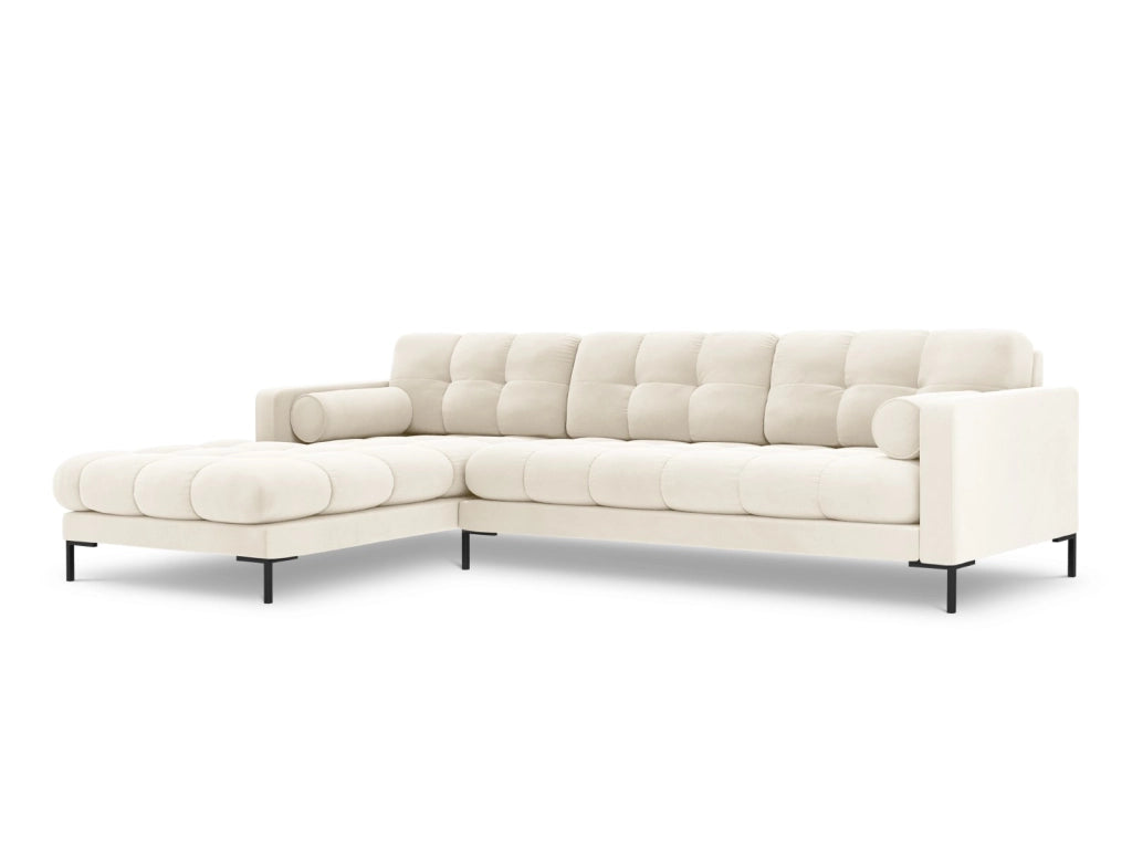 Cosmopolitan Design - Divano angolare sinistro "Bali" 5 posti in velluto beige chiaro 
