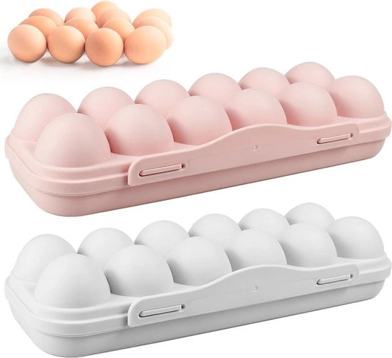 Set di 2 contenitori per uova - 12 celle - Riciclabile - Con coperchio - Per frigorifero - Resistente allo shock - Grigio + rosa