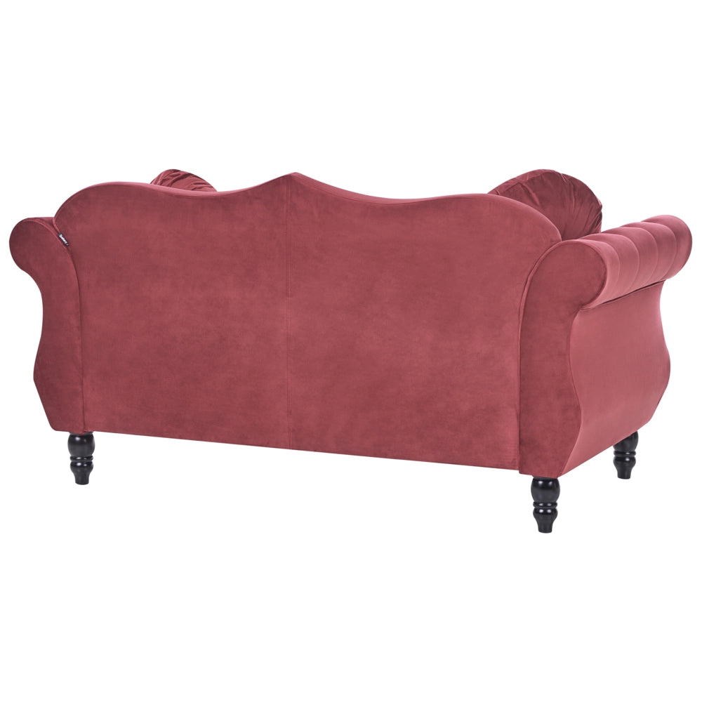 Set soggiorno Velluto rosso 2 posti 3 posti Bottoni con rifiniture a punta trapuntata Cuscini Braccia arrotolate Glam