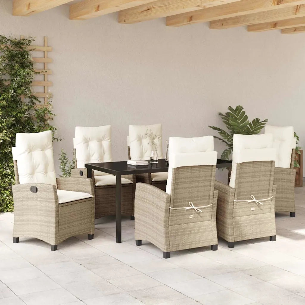 Set da Pranzo per Giardino con cuscino 7 pcs Beige polyrattan