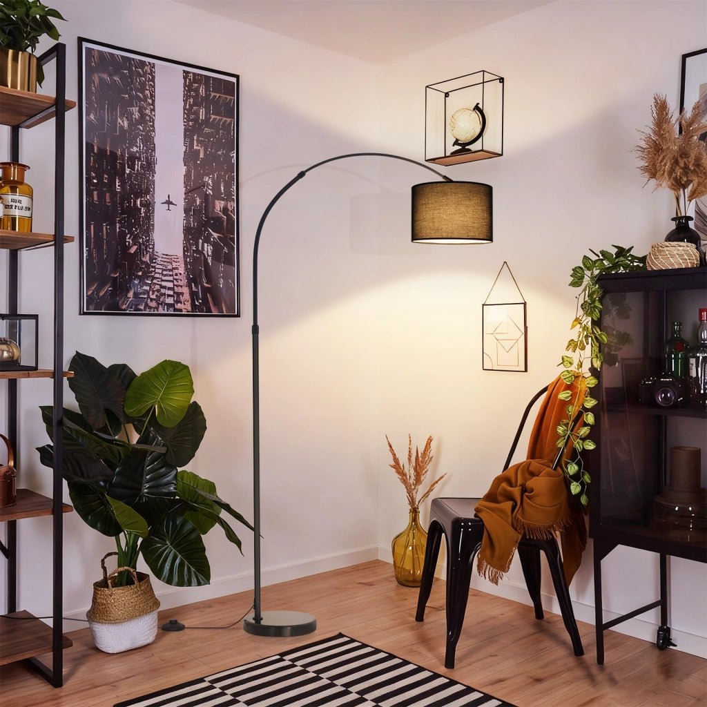 ZMH Lampada da Terra ad Arco Paralume in Tessuto 30cm Altezza 181cm Base in Marmo 26cm E27 per Soggiorno Senza Lampadina