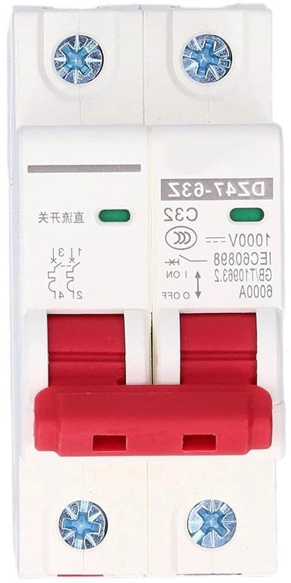 Mini Interruttore di Corrente 32A 2P per Illuminazione Residenziale e Sistema PV Solare - Protezione da Sovraccarico - Montaggio su Binario Din