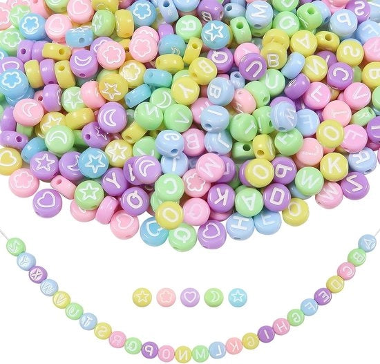Acryl Alfabet Kralen 7mm in diverse forme e colori per DIY Sierade - Lettere Kralen per Bracciali e Collane