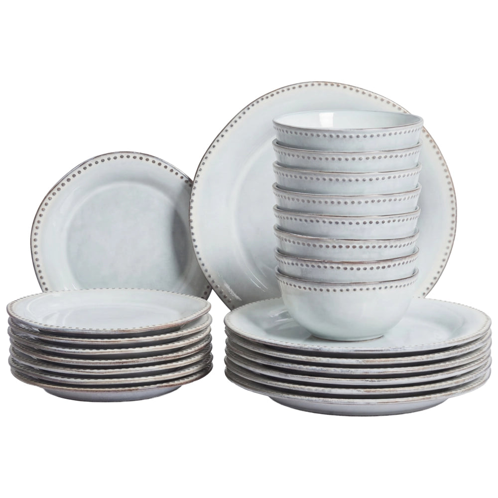 Set di 24 stoviglie in gres caolino blu chiaro fatto a mano con smalto reattivo Cucina Sala da pranzo