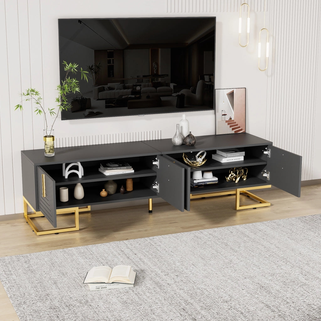 Mobile TV con Ante Strutturate ¨C MINIMAL ¨C Legno, Maniglie e Piedini Dorati