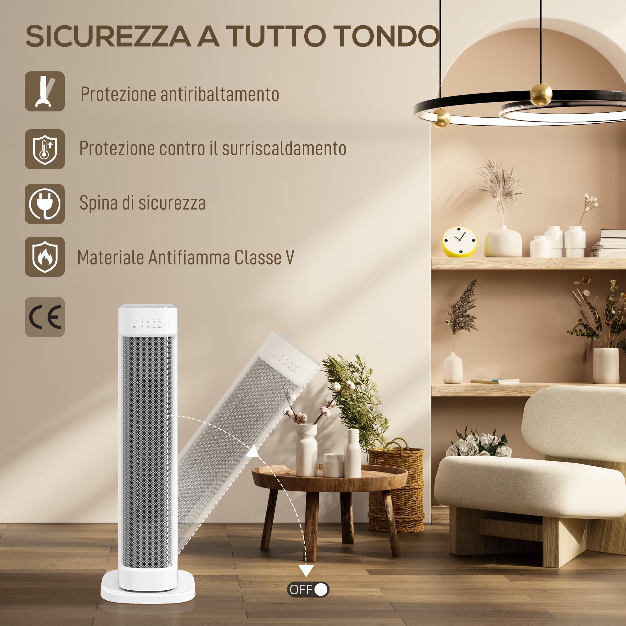 Termoventilatore Ceramico PTC 2000W con 3 Temperature Regolabili Timer e Telecomando Bianco