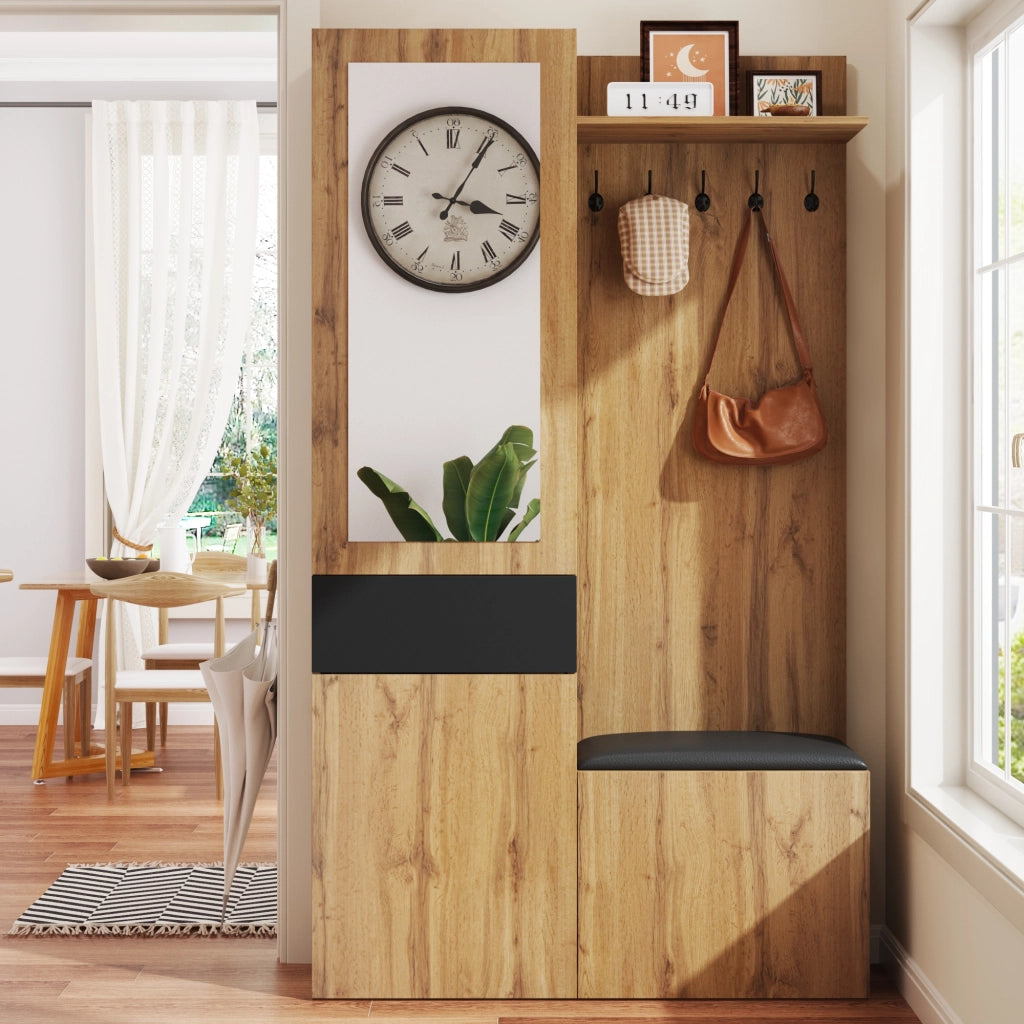 GARDEROBA DA INGRESSO 98,5x38x191 cm Nero/Legno in MDF