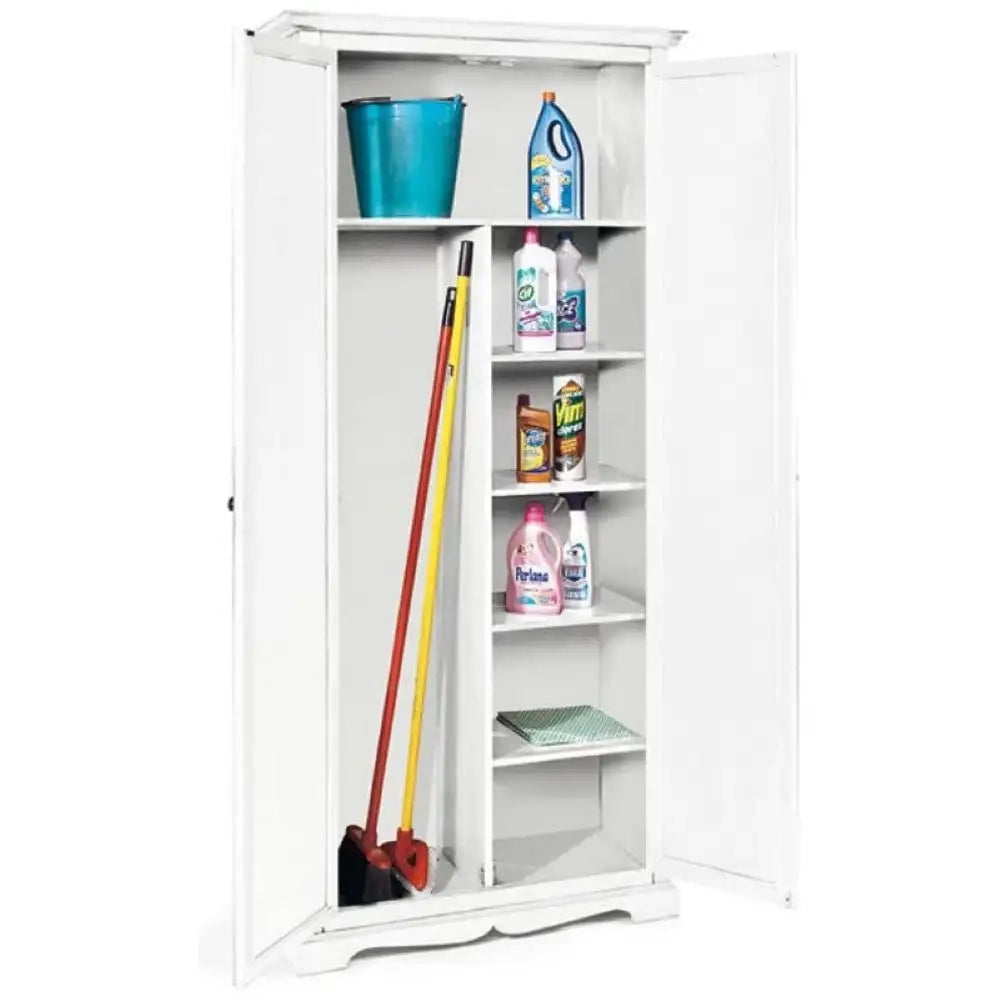 Armadio stipo 2 ante 6 ripani arte povera in legno massello e mdf con rifinitura in bianco 87x40x192 H