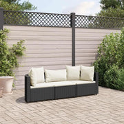 vidaXL Set Divani da Giardino 3 pz con Cuscini in Polyrattan Nero