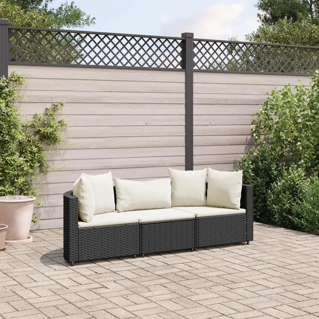 vidaXL Set Divani da Giardino 3 pz con Cuscini in Polyrattan Nero