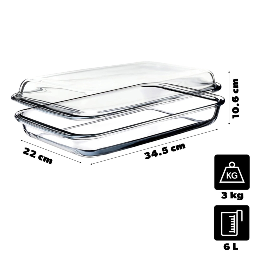 Teglia da forno rettangolare in vetro KADAX con coperchio, 2x3 litri, 39x23 cm