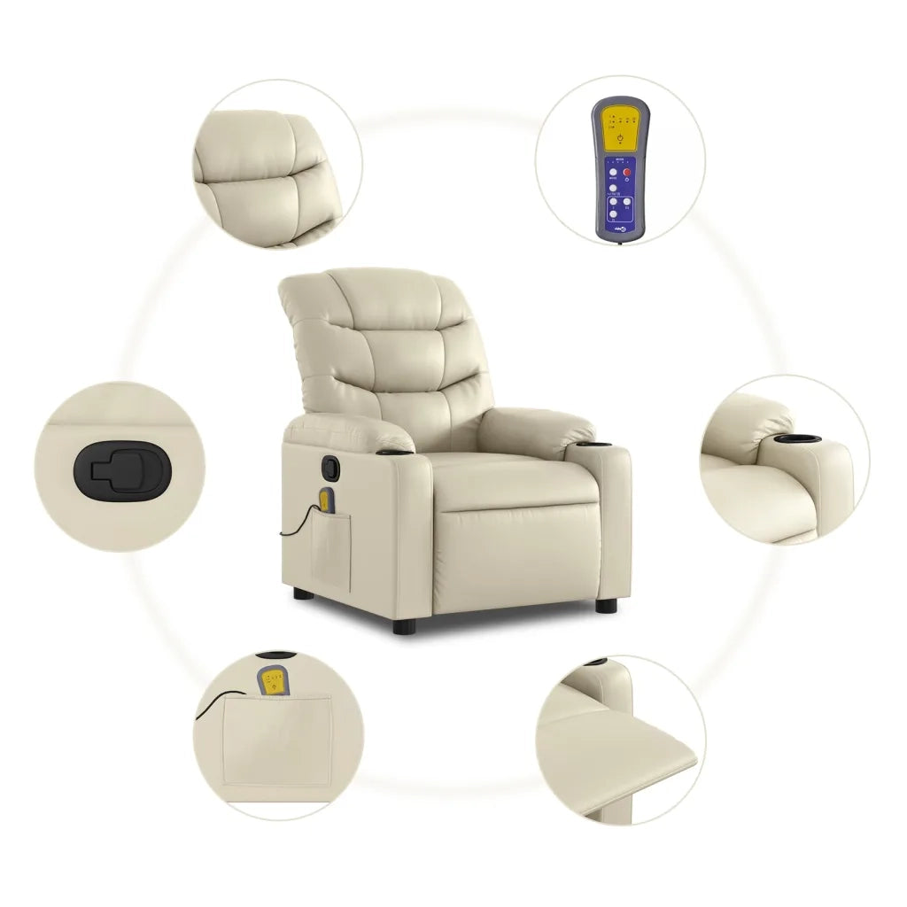 Divano Sedia-Poltrona reclinabile massaggiante in Similpelle Crema 579253