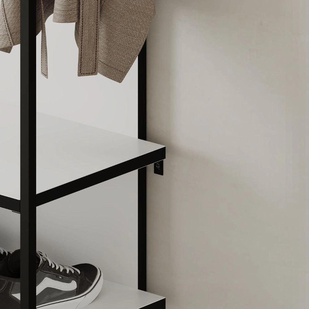 Mobile ingresso bianco Archy con appendiabiti e scarpiera 53x31.7x180H – Stile industriale e organizzazione