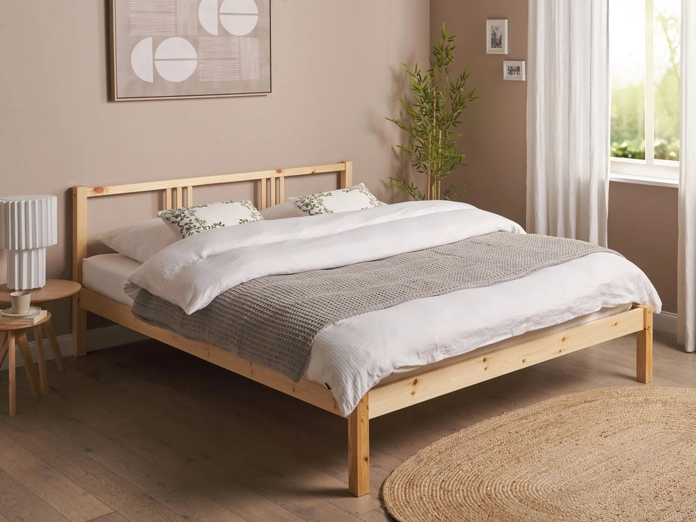 Letto in Legno di pino Chiaro con Rete a Doghe Stile Classico 160 x 200 cm