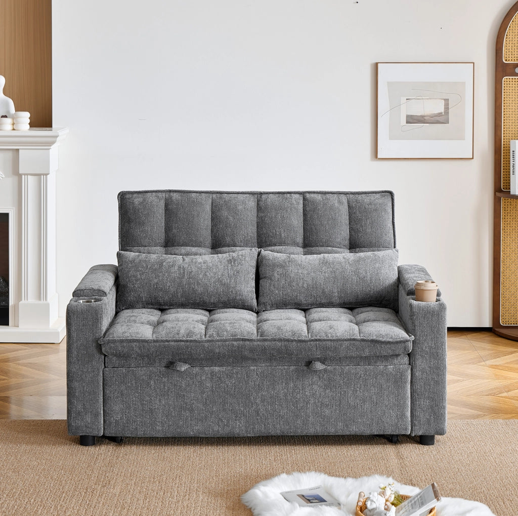 DIVANO Letto 3 in 1 Trasformabile 142 cm Grigio in Chenille