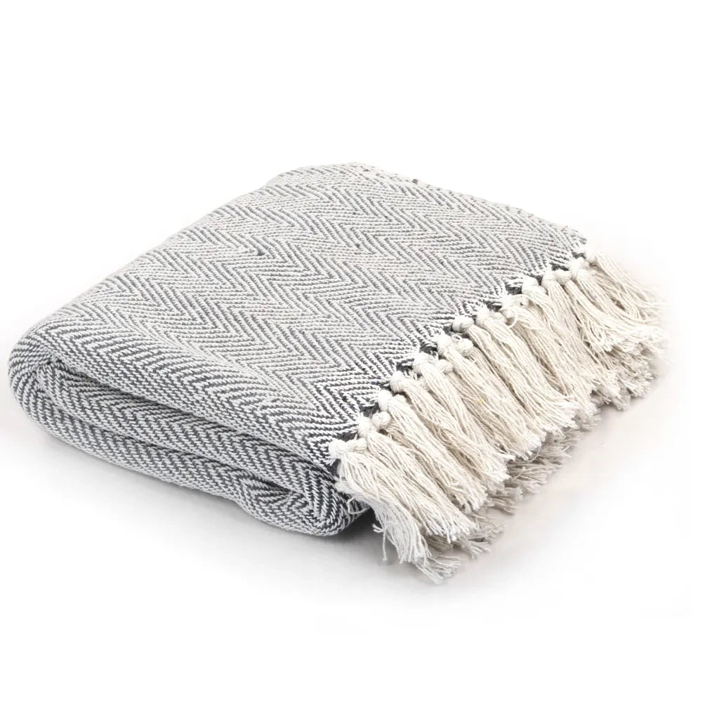 Copriletto in Cotone a Spina di Pesce 220x250 cm Grigiocod mxl 79811