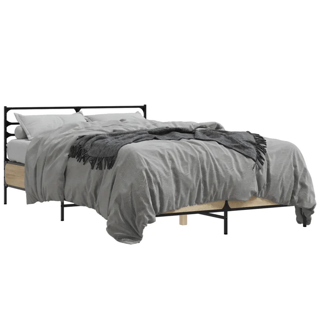 Letto matrimoniale | Letto per adulti | Giroletto Rovere Sonoma 140x190 cm in Legno Multistrato Metallo