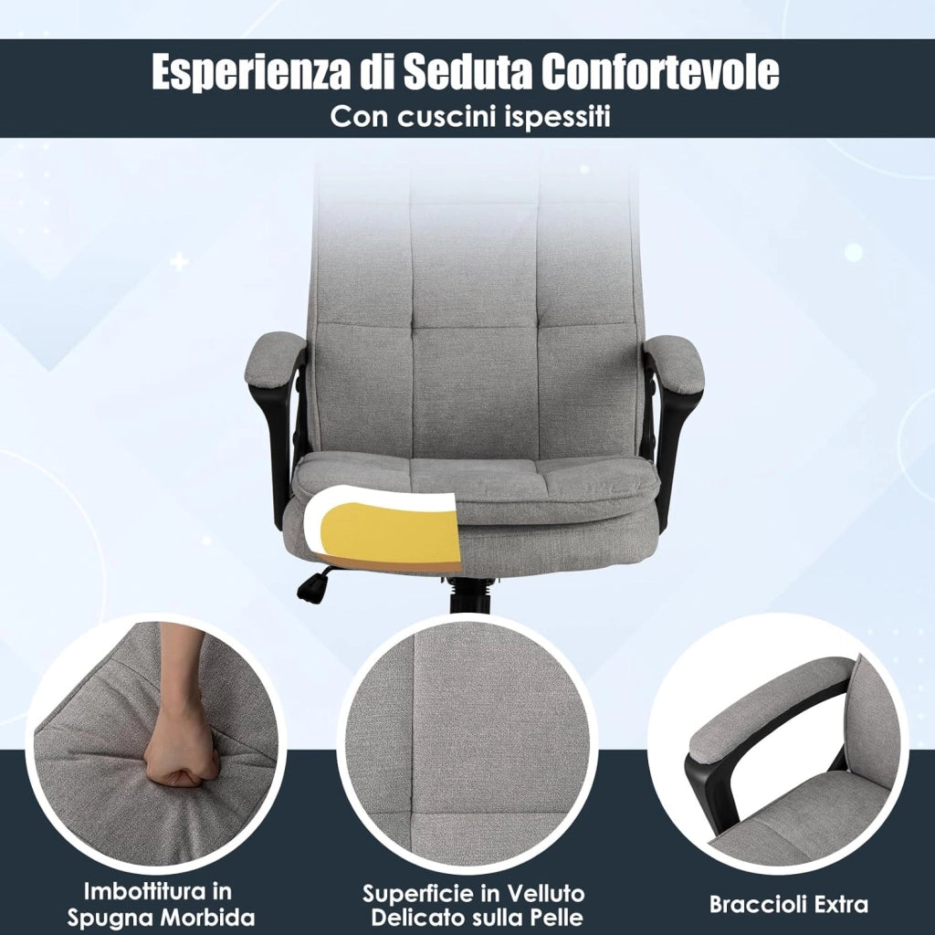 Sedia da Ufficio Ergonomica Regolabile in Altezza, Poltrona da Computer Traspirante con Ruote, Sedia da Scrivania Girevole, con Braccioli, per PC per Studio, Ufficio, Sala Giochi